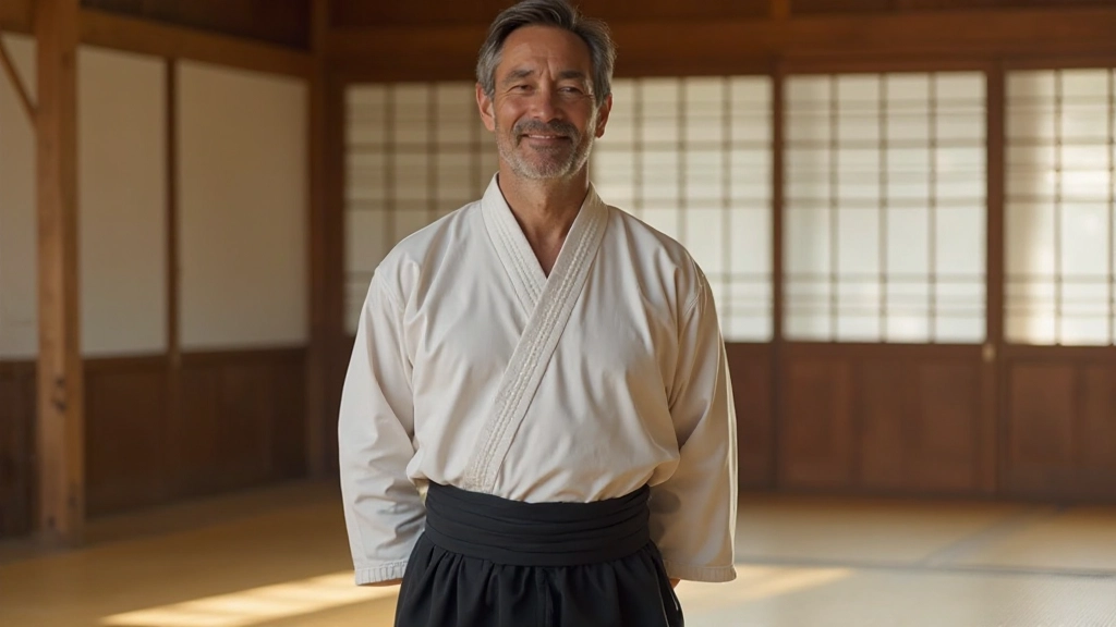Traditional Japanese dojo with wooden floor showing calligraphy brushes and practice materials arranged mindfully