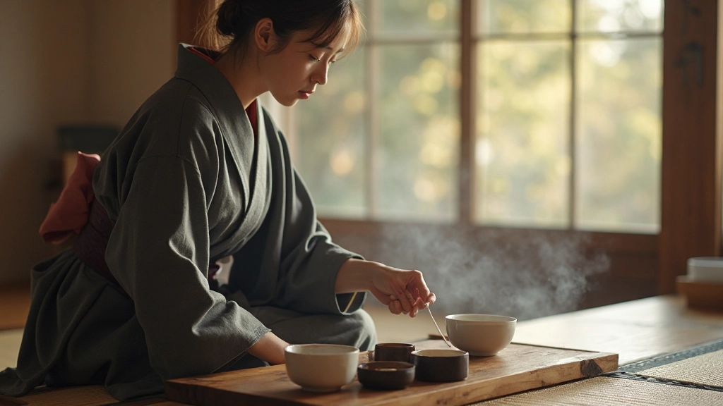 Japanese tea ceremony demonstrating mindful traditional practice and focused attention